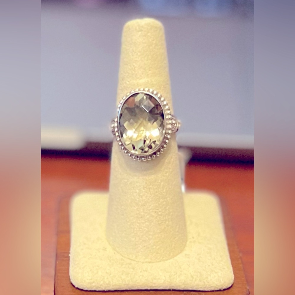 NEW! Gorgeous 9-Carat Faceted Prasiolite Set in 925 Sterling Silver, Sz 7 💍 - Picture 2 of 4